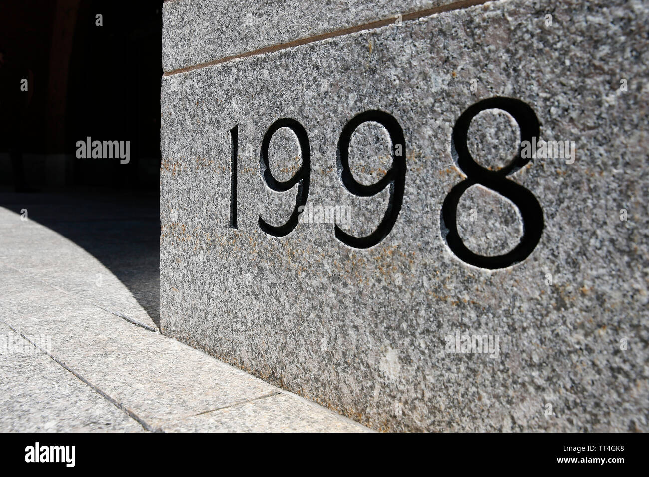 Granite corner stone with date, Federal Courthouse, Boston, Massachusetts Stock Photo