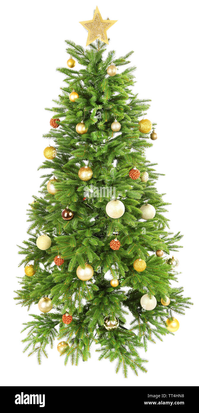 Decorated Christmas tree isolated on white Stock Photo - Alamy