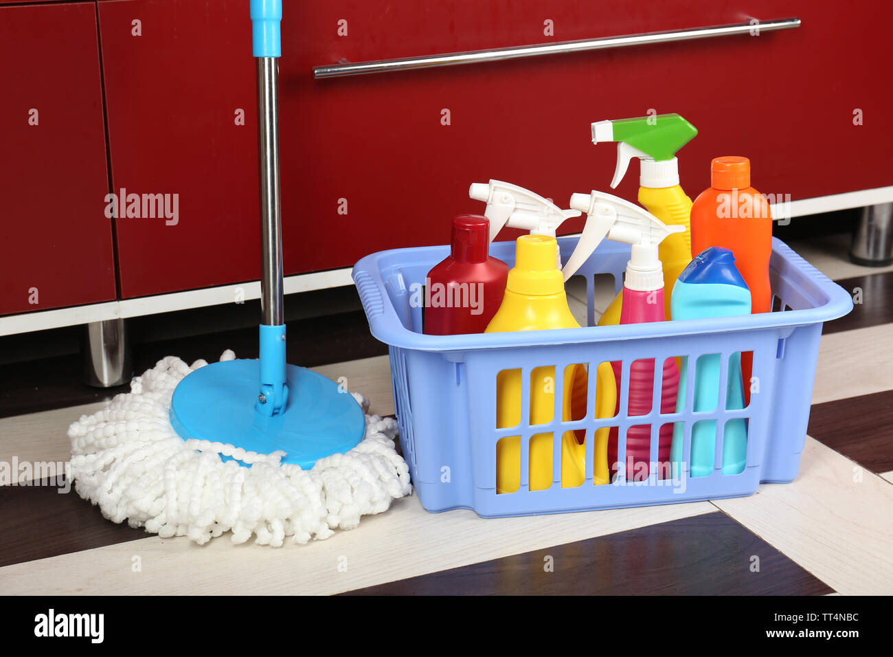 Different tools for cleaning in kitchen Stock Photo Alamy