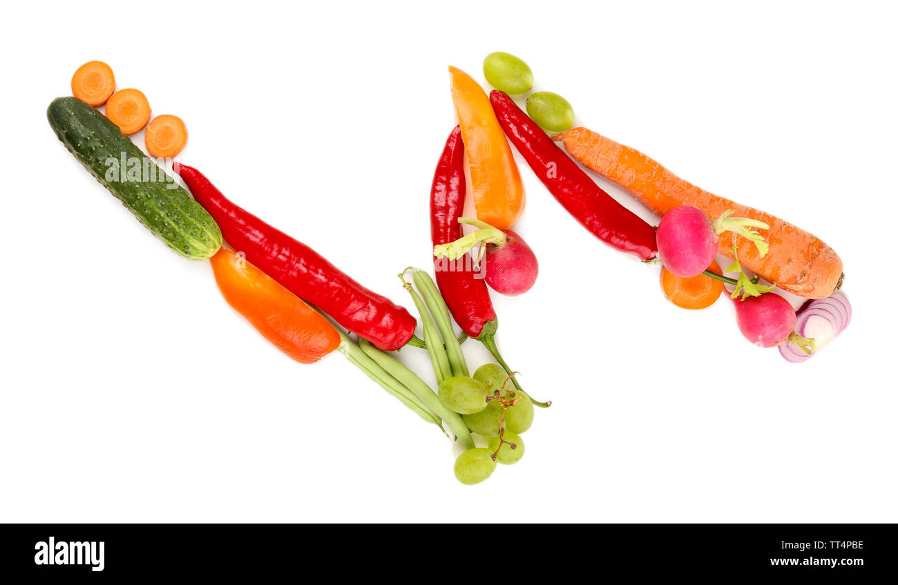 Fresh organic vegetables and fruits isolated on white Stock Photo - Alamy