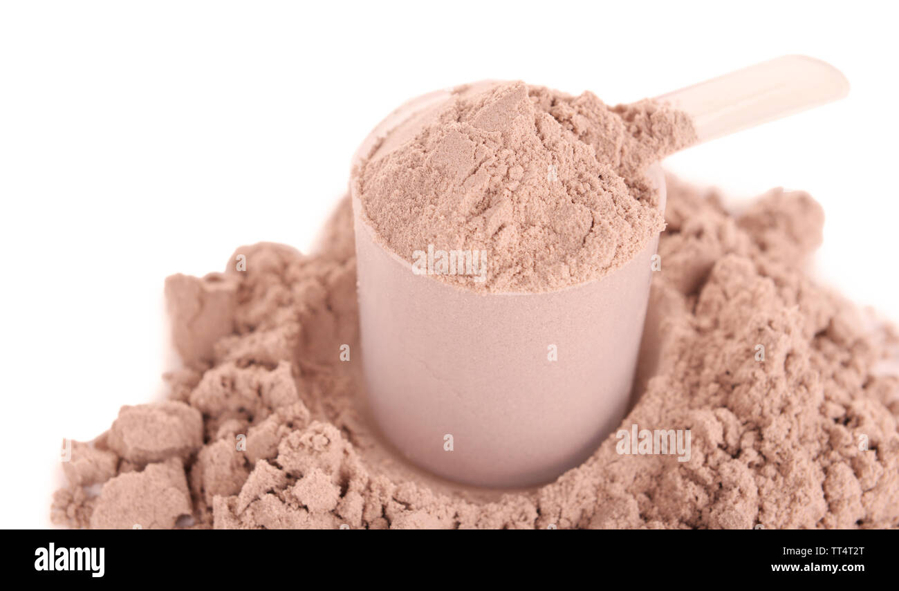 Whey Protein Powder In Scoop Isolated On White Stock Photo