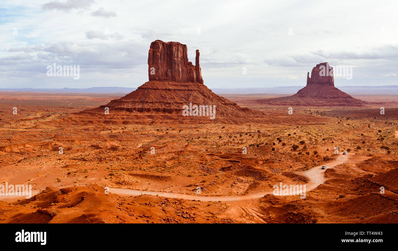 East and West Mitten Buttes, Monument Valley, Navajo Tribal Park - Arizona Stock Photo