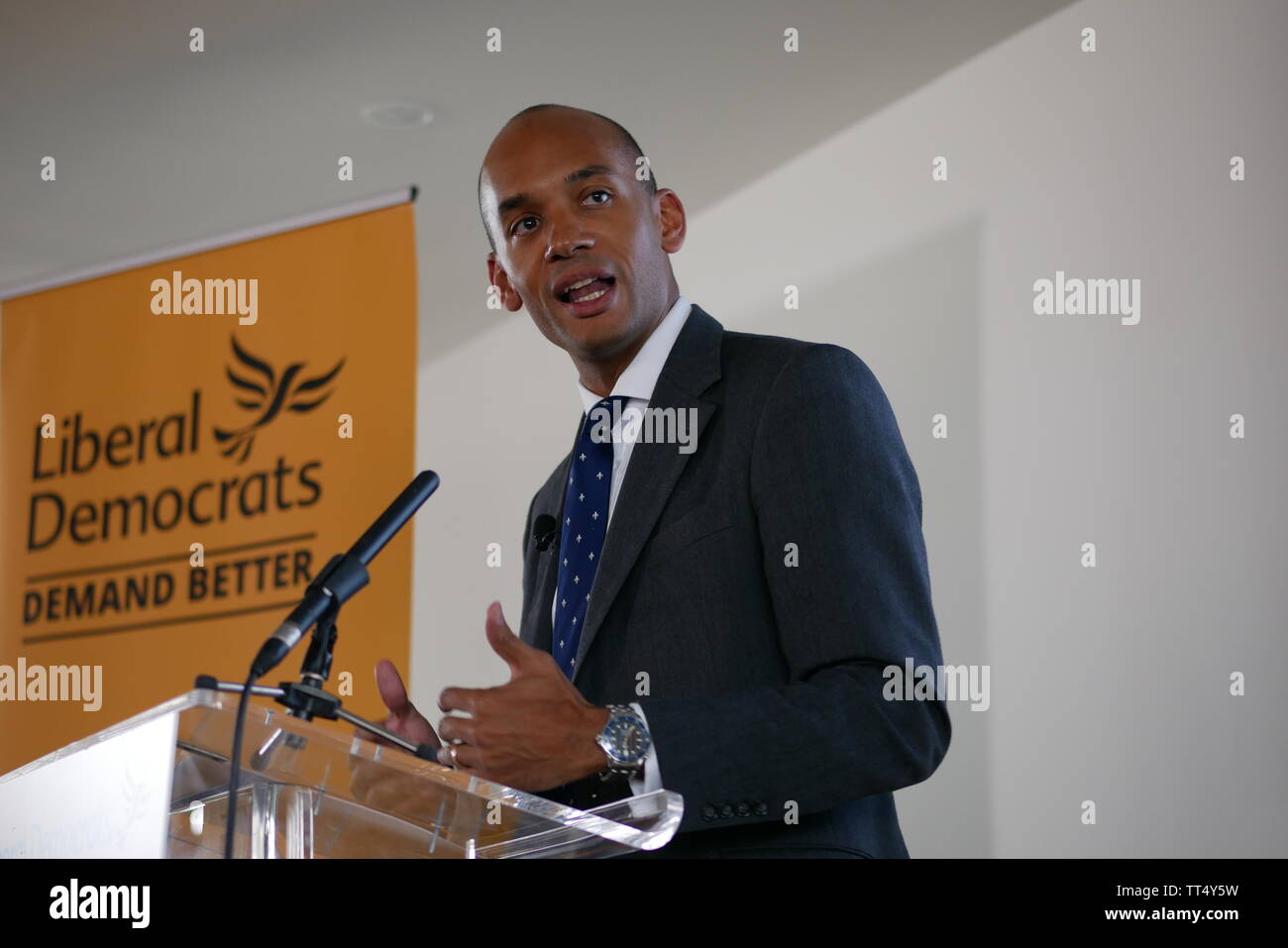 Vince Cable and Siobhan Benita welcome former Labour and Change UK MP Chuka Umunna as he defects to the Liberal Democrats (Lib Dems) Stock Photo