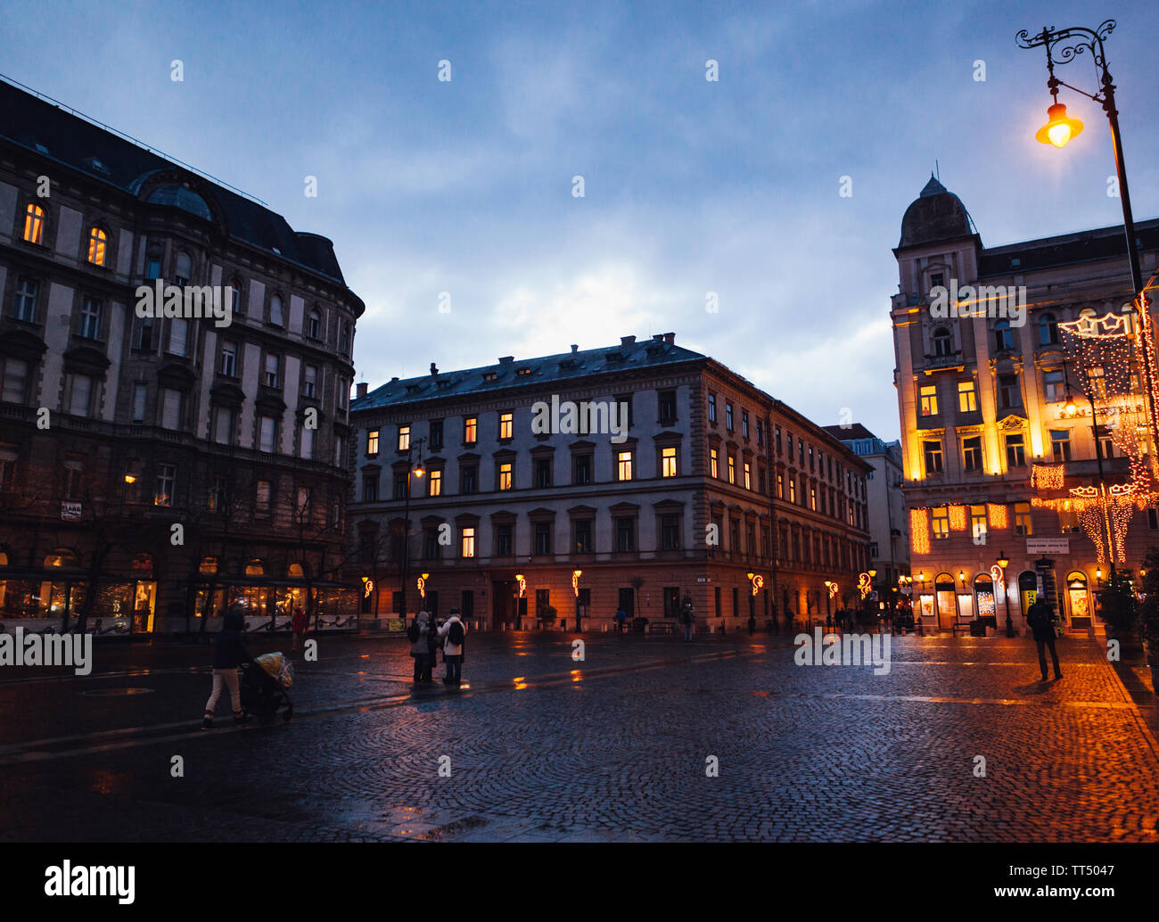 Szent Istvan square at night, Budapest, Hungary Stock Photo