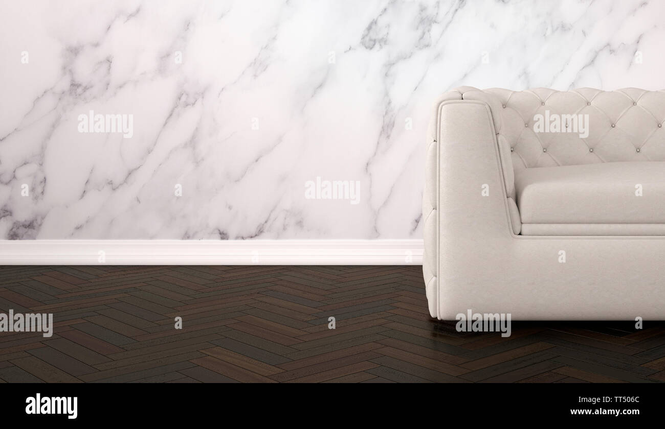 modern living room with marble wall - Illustration Stock Photo