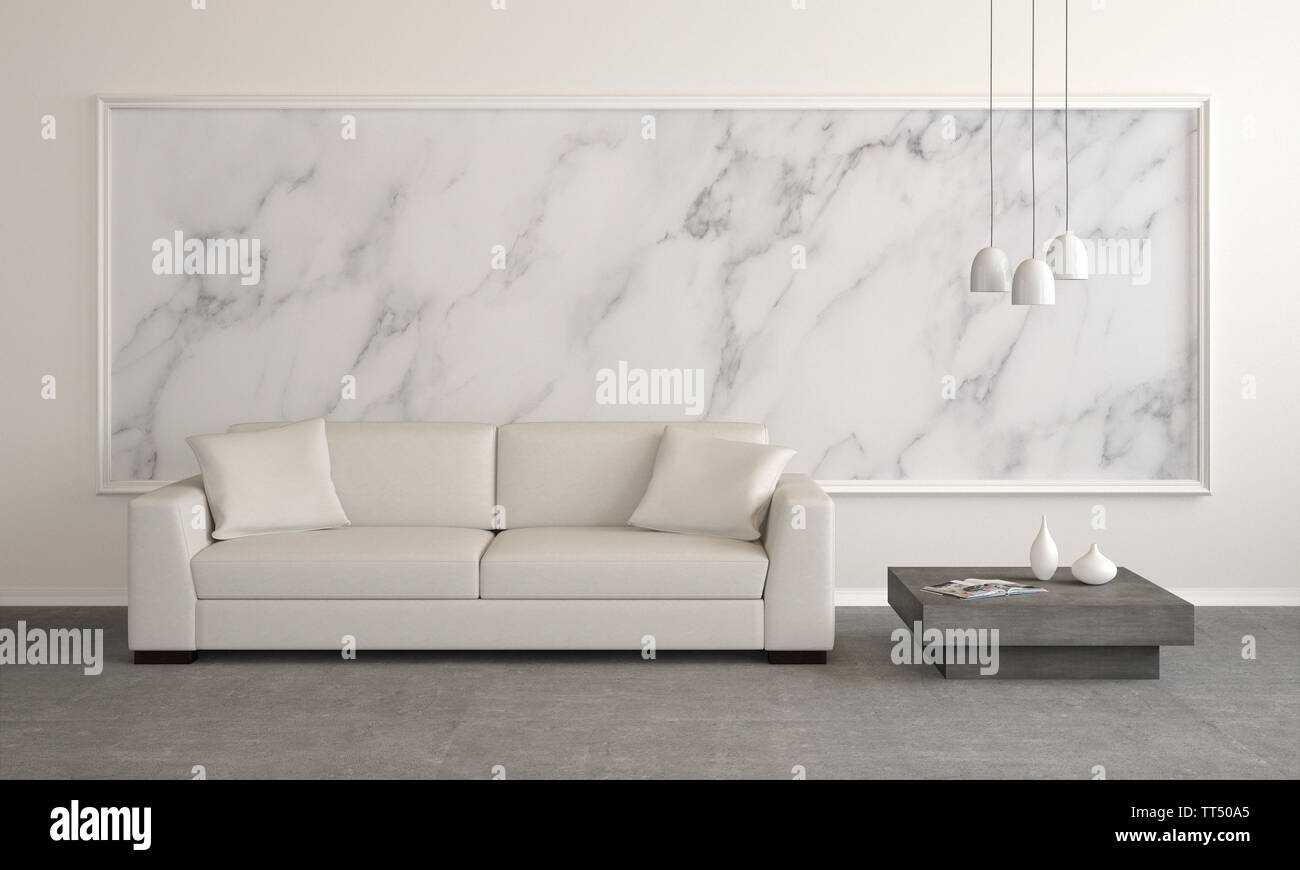 modern living room with marble wall - Illustration Stock Photo - Alamy