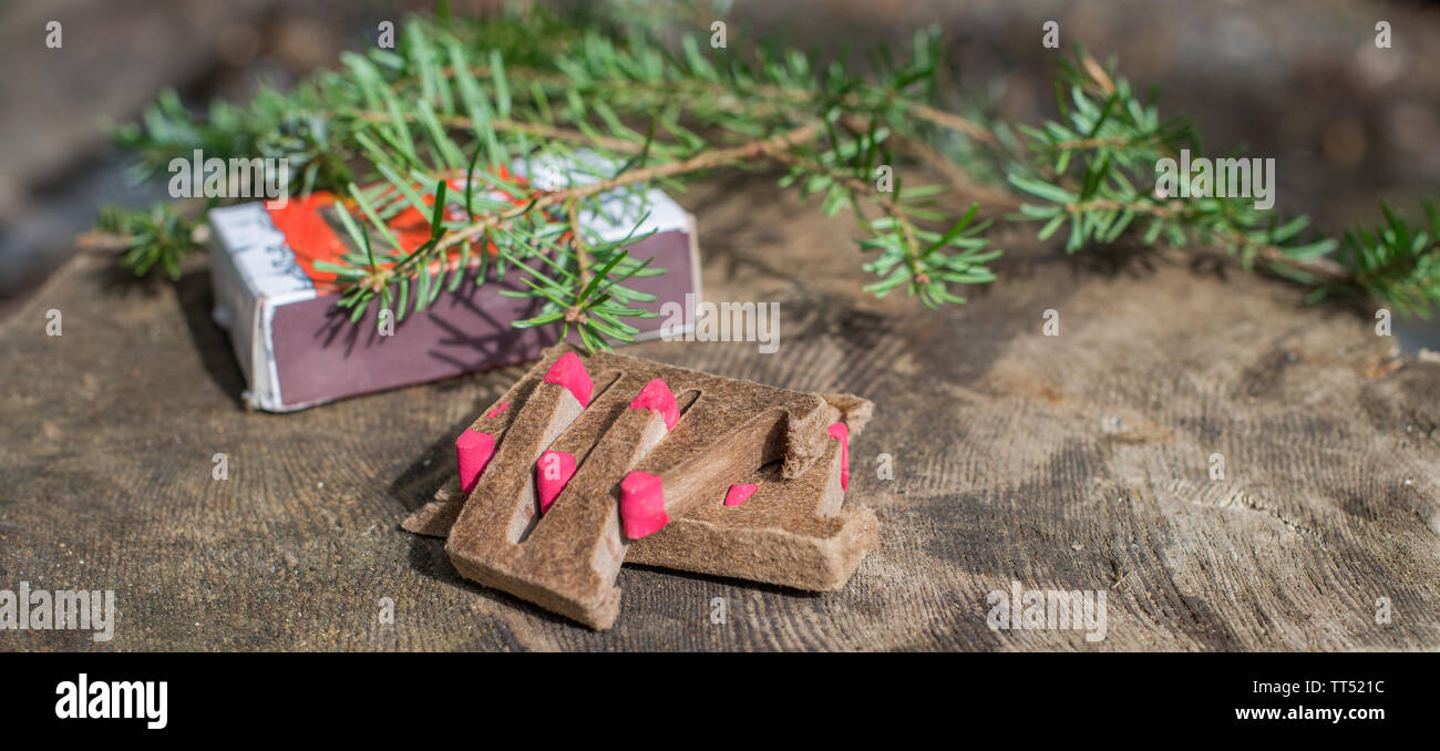 Hunting pyramidal matches for extreme conditions of use. Selective focus. Stock Photo