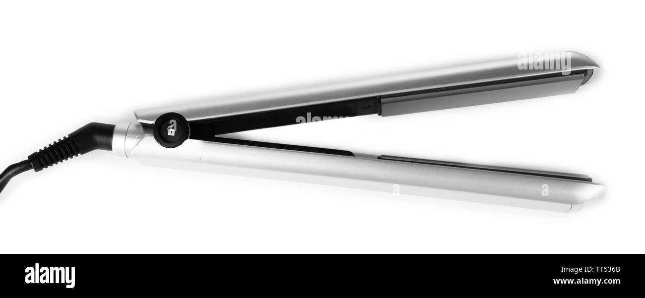 Hair iron isolated on white Stock Photo Alamy