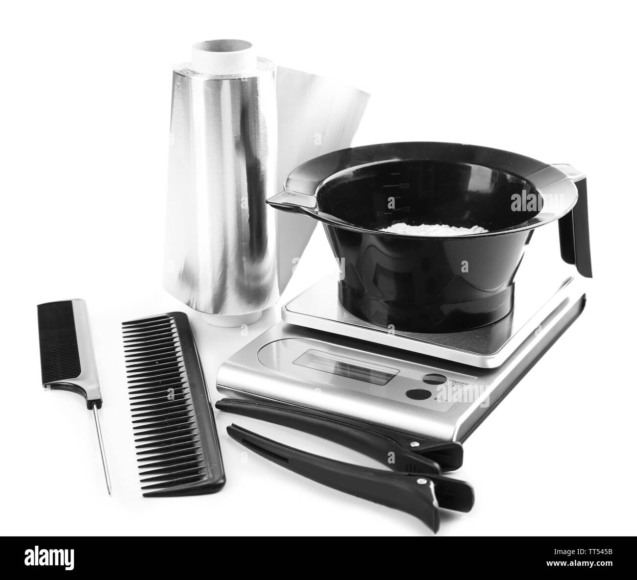 Hairdresser accessories for coloring hair, isolated on white Stock Photo Alamy