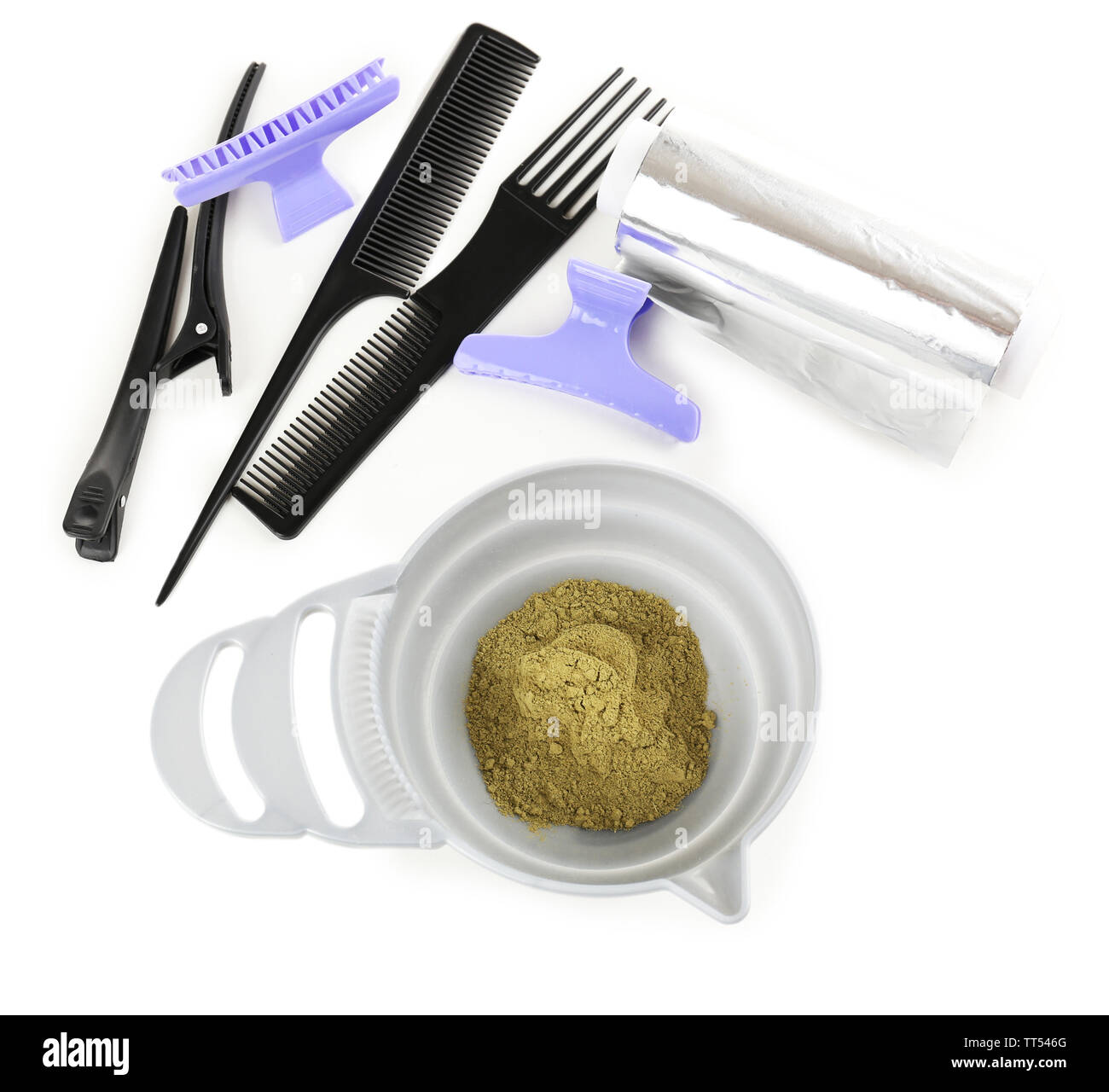 Hairdresser accessories for coloring hair, isolated on white Stock Photo Alamy