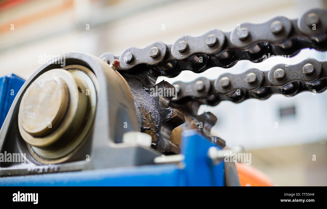 The mechanism of the chain transmission. Bearing, drive shaft, gear and