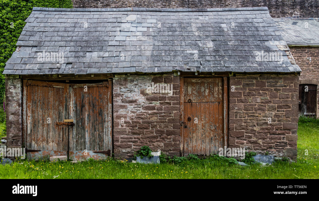 Doors on Old Farm Building Stock Photo