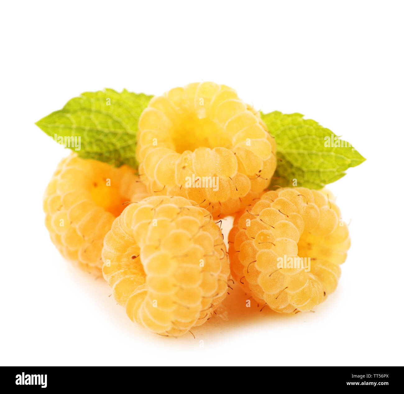 Raspberries and mint leaves isolated on white Stock Photo - Alamy