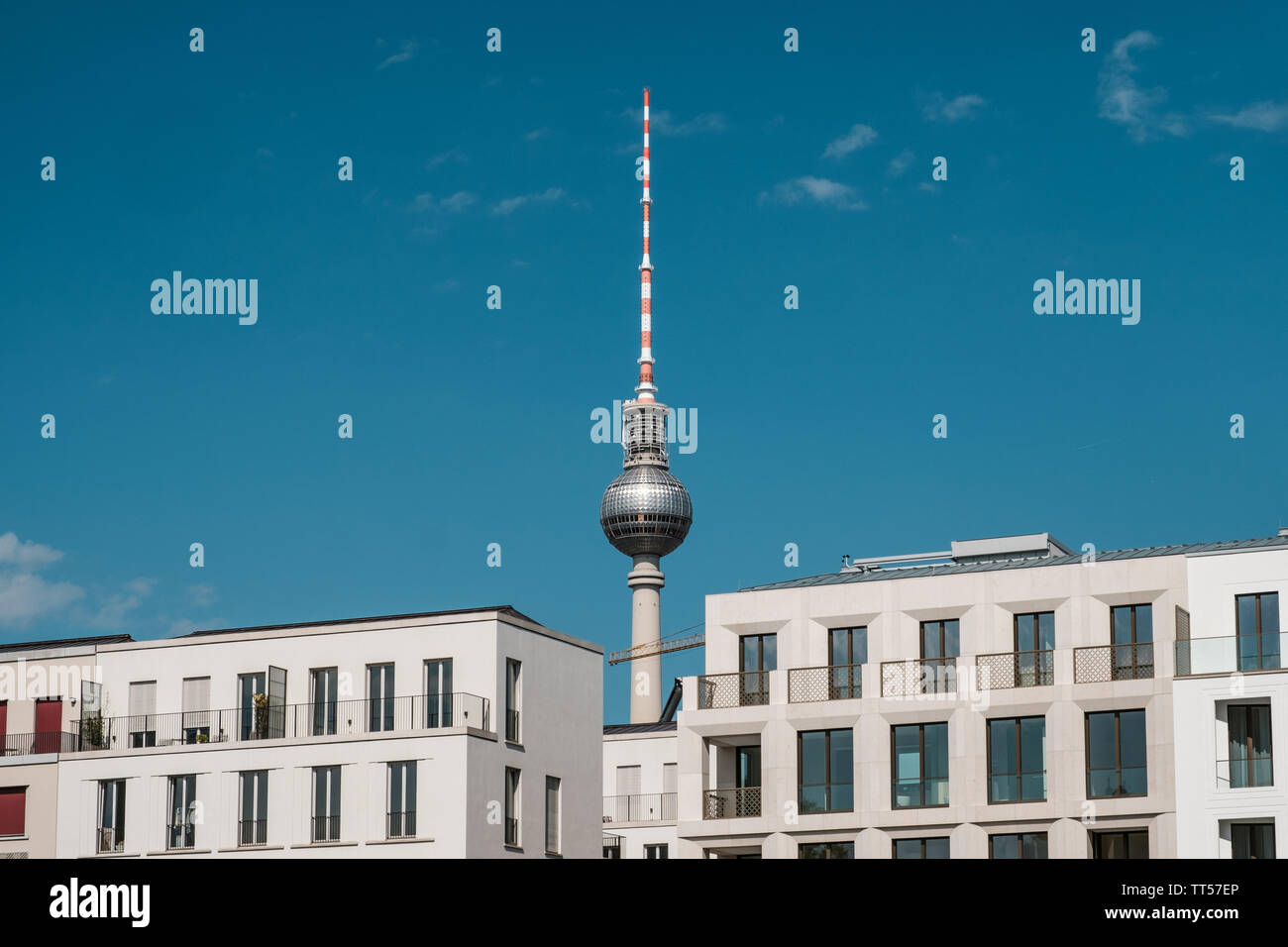 real estate in Berlin concept - apartment buildings and tv tower - Stock Photo