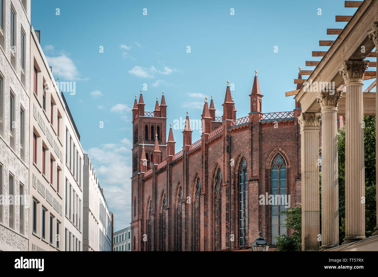 historic architecture, church and modern buildings, real estate in Berlin, Mitte Stock Photo