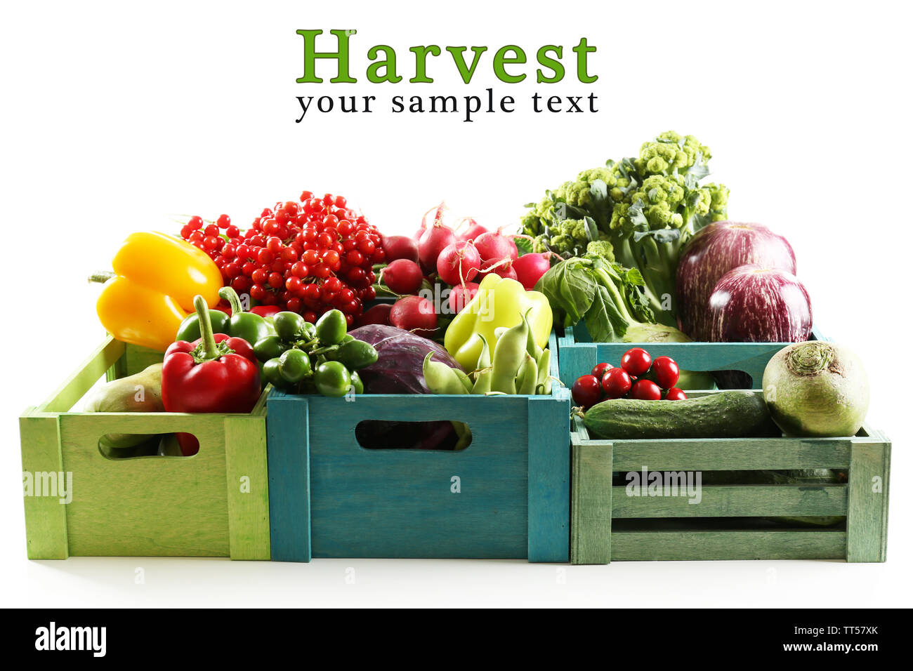 Fresh organic vegetables in wooden boxes, close up Stock Photo - Alamy
