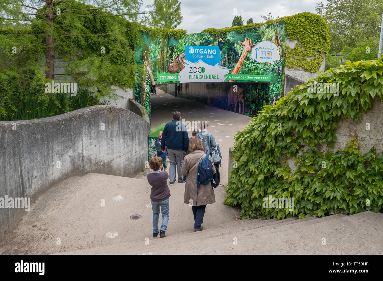 People leaving the zoo of Planckendael in Mechelen, Belgium Stock Photo