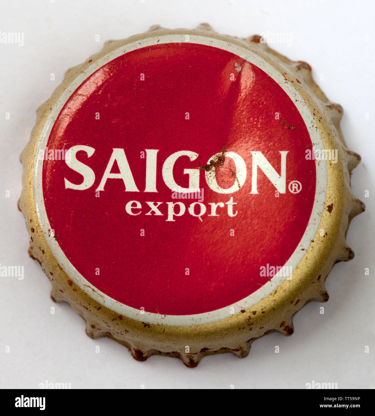 Used Vietnamese SAIGON Beer Bottle Top Stock Photo