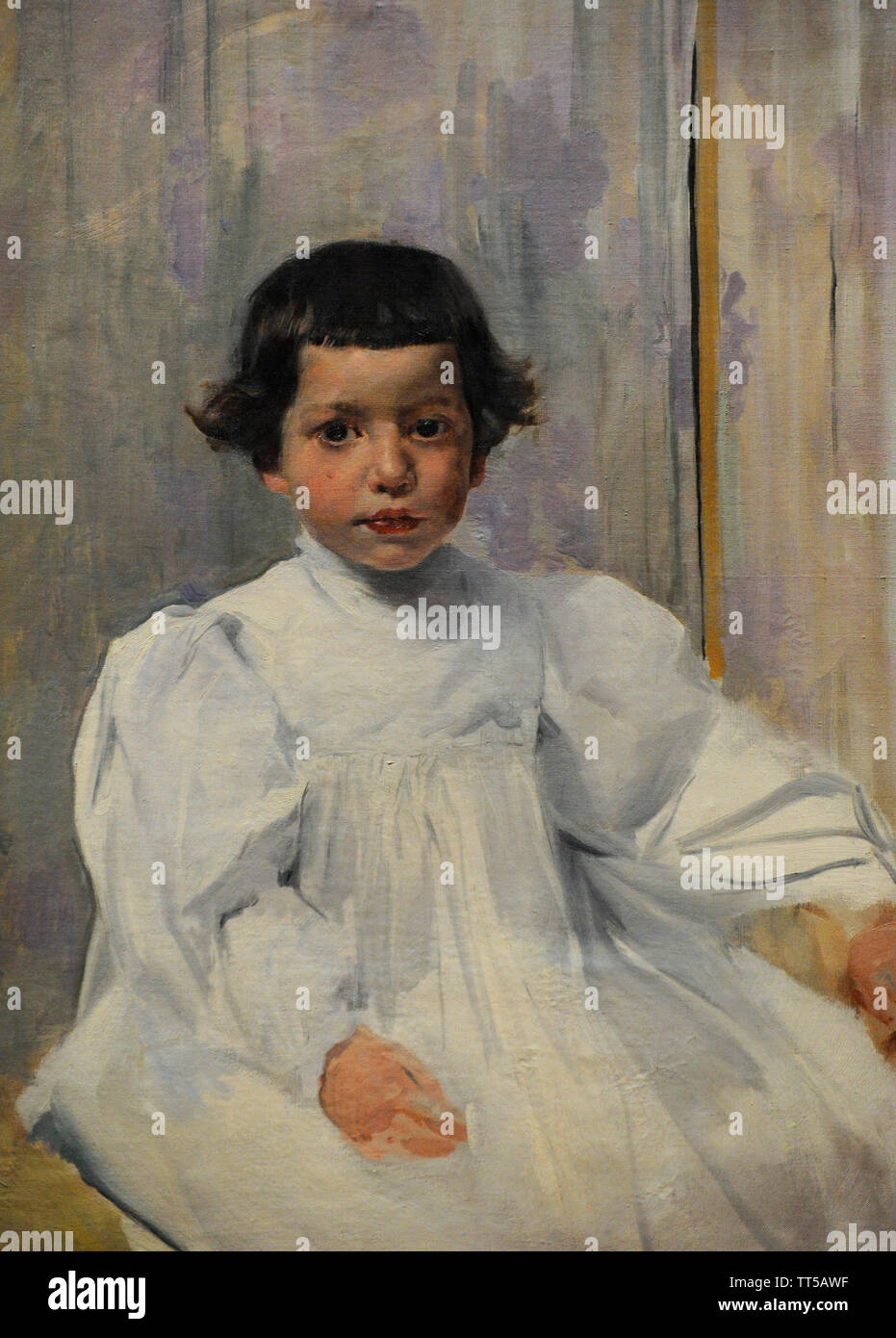 Joaquin Sorolla y Bastida (1863-1923). Spanish painter. Joaquin dressed in white, 1896. At four years old, Joaquin posing for his father sitting on a chair. Oil on canvas, 85 x 65 cm. Sorolla Museum. Madrid. Spain. Stock Photo