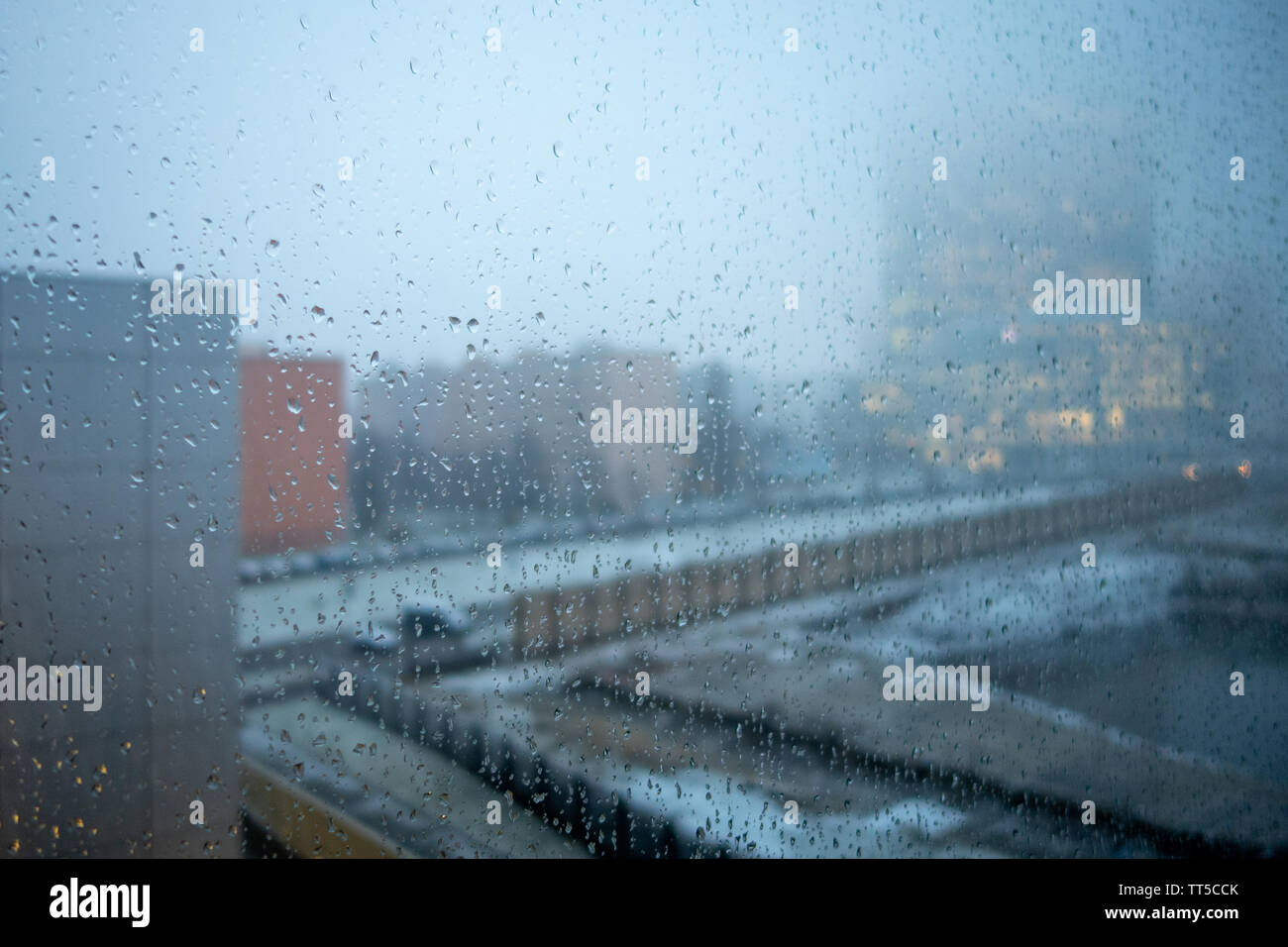 Depressing rainy day in an office park Stock Photo