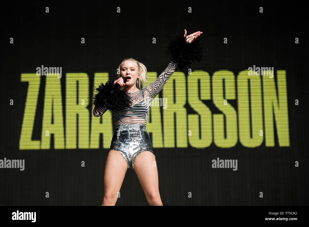 The Swedish singer Zara Larsson performing live on stage at the Firenze  Rocks festival 2019 in Florence, Italy, opening for Ed Sheeran Stock Photo  - Alamy