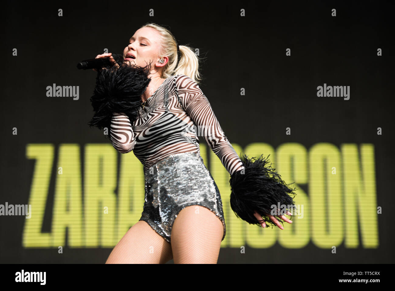 The Swedish singer Zara Larsson performing live on stage at the Firenze  Rocks festival 2019 in Florence, Italy, opening for Ed Sheeran Stock Photo  - Alamy