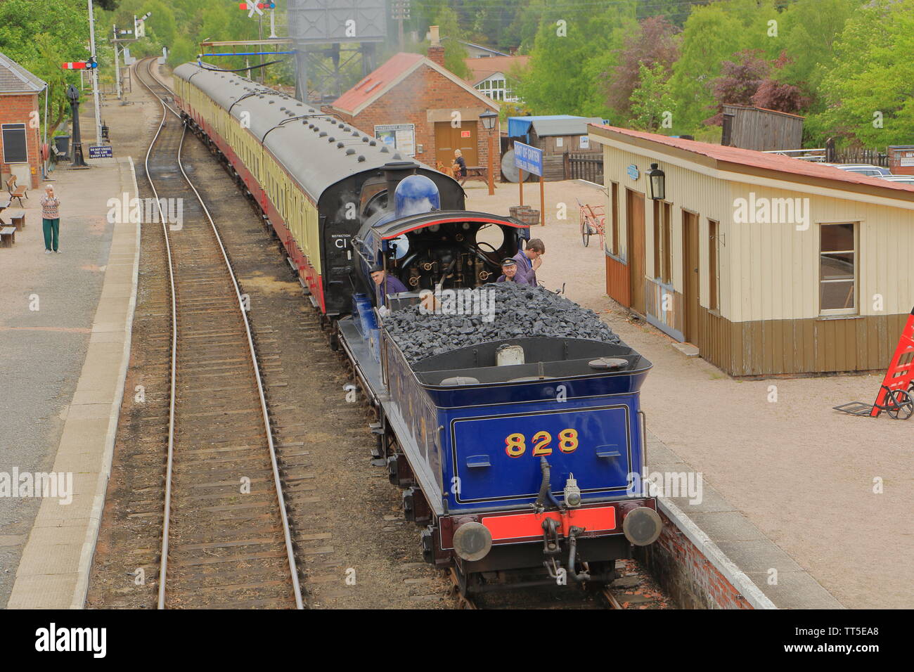 Strathspey Steam Railway; locomotive 828, 812 class steam train in Boat of Garten station. Scotland UK Stock Photo