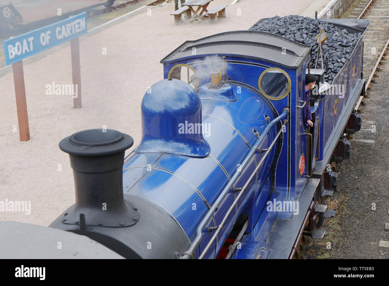 Strathspey Steam Railway; locomotive 828, 812 class steam train in Boat of Garten station. Scotland UK Stock Photo