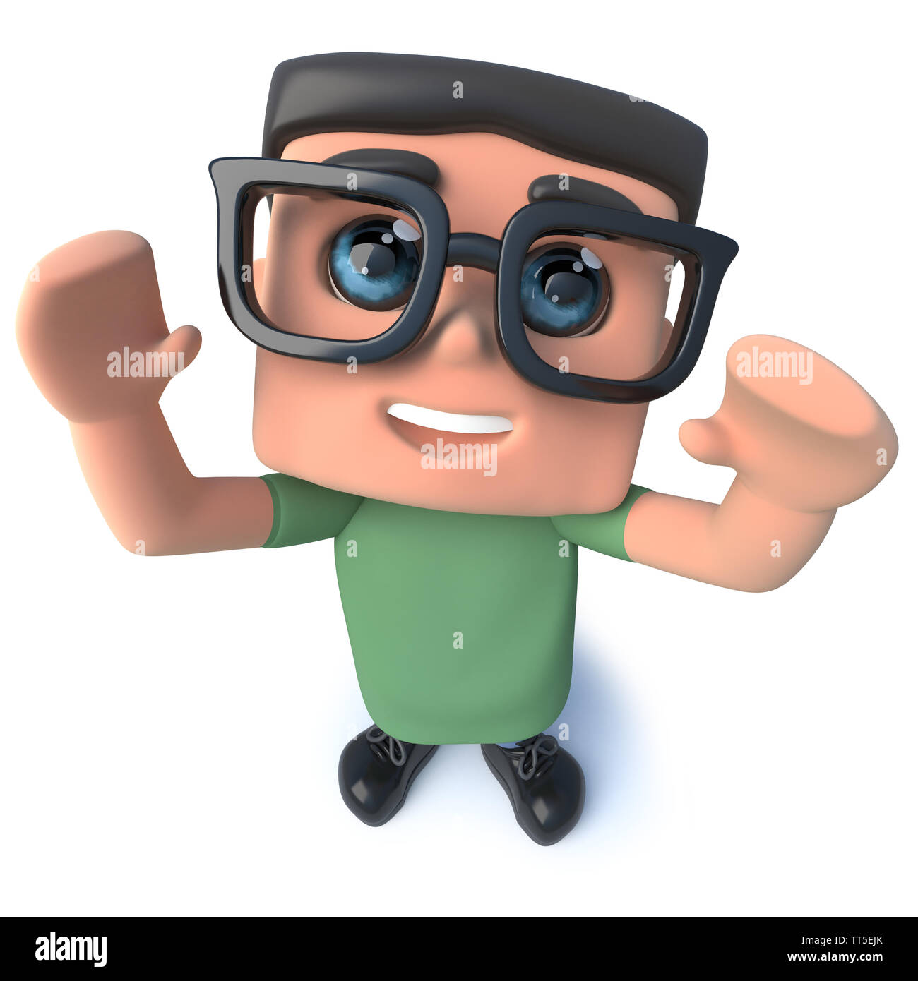 3d render of a funny cartoon nerd geek character cheering happily Stock  Photo - Alamy