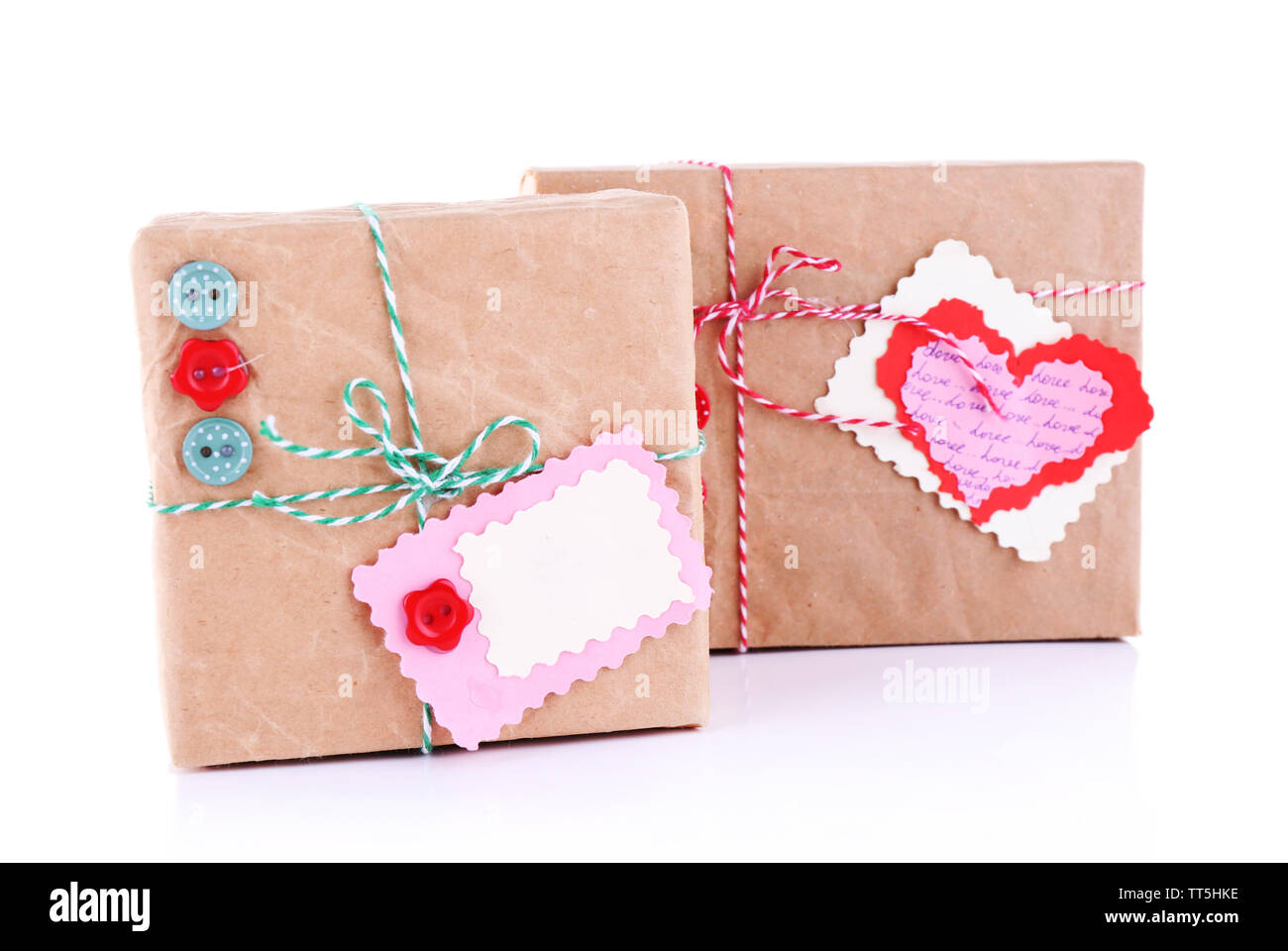 Beautifully packaged gifts isolated on white Stock Photo