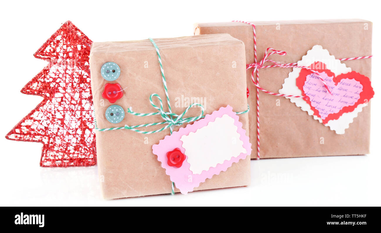 Beautifully packaged gifts isolated on white Stock Photo