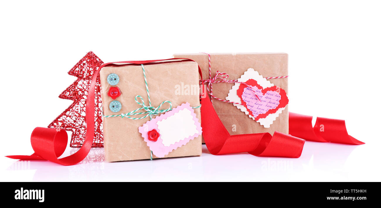 Beautifully packaged gifts isolated on white Stock Photo