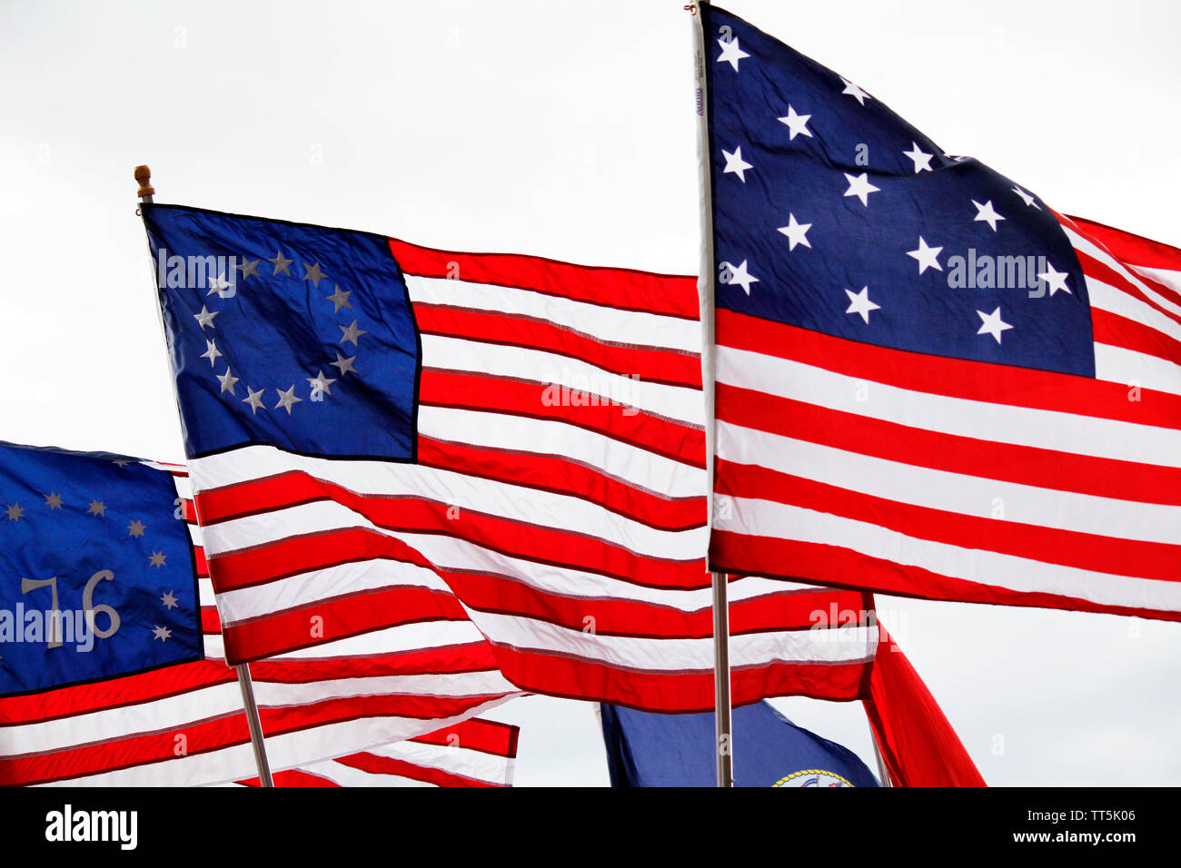 Philadelphia, PA, USA - June 14, 2019: Historic American flags are flown to commemorate Flag Day at the National Constitution Center, in Philadelphia, Pennsylvania. Credit: OOgImages/Alamy Live News Stock Photo
