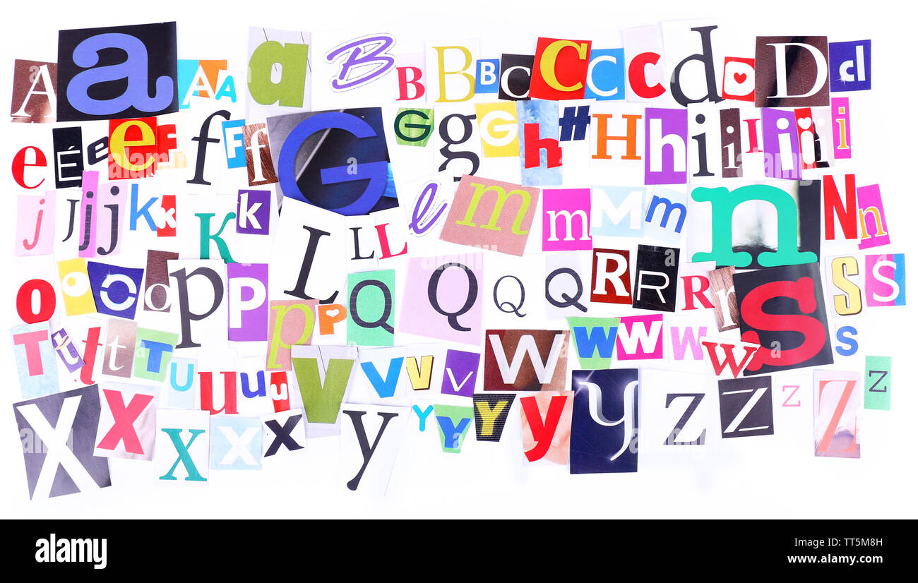 Big size newspaper, magazine alphabet with letters, numbers and symbols  Stock Photo - Alamy