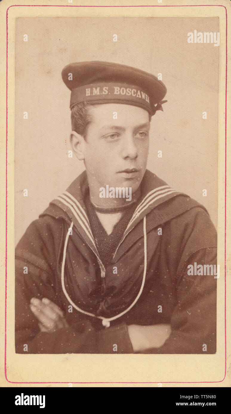 Aldershot, Hampshire CDV (Carte De Visite) of a Victorian British Royal Navy Sailor From H.M.S. Boscawen Which Sank in 1914. Stock Photo