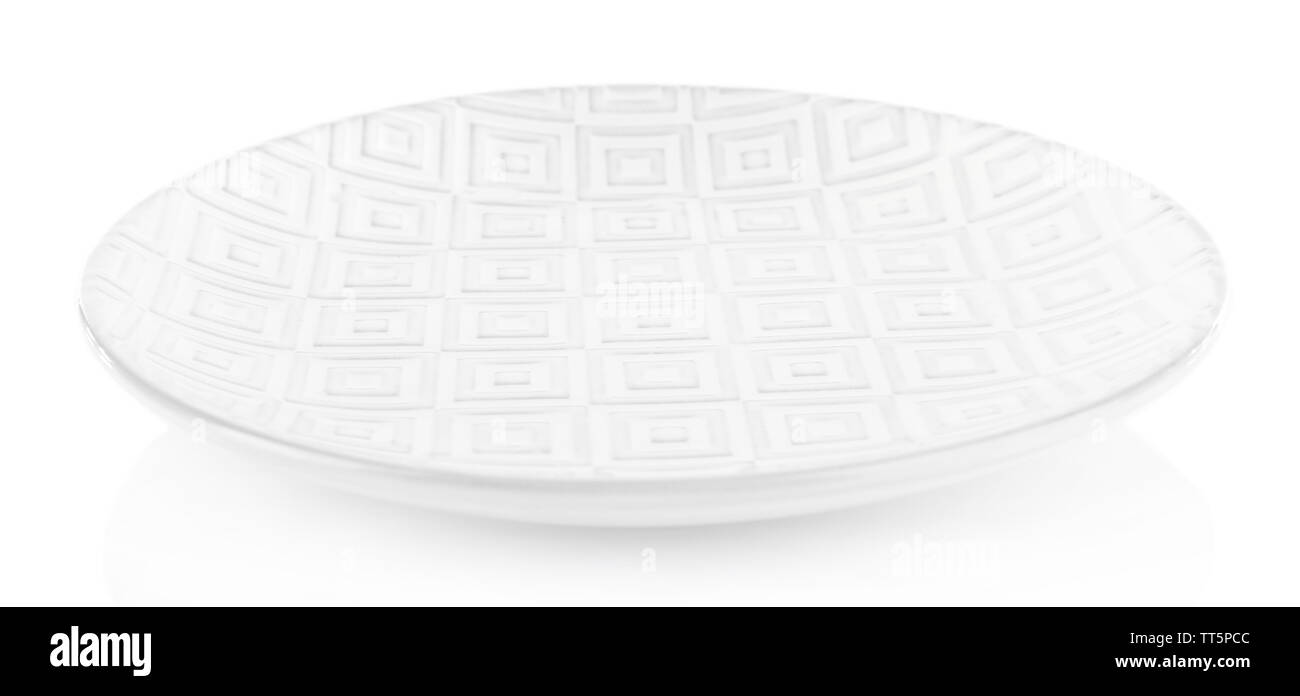 Pink plate with pattern isolated on white Stock Photo