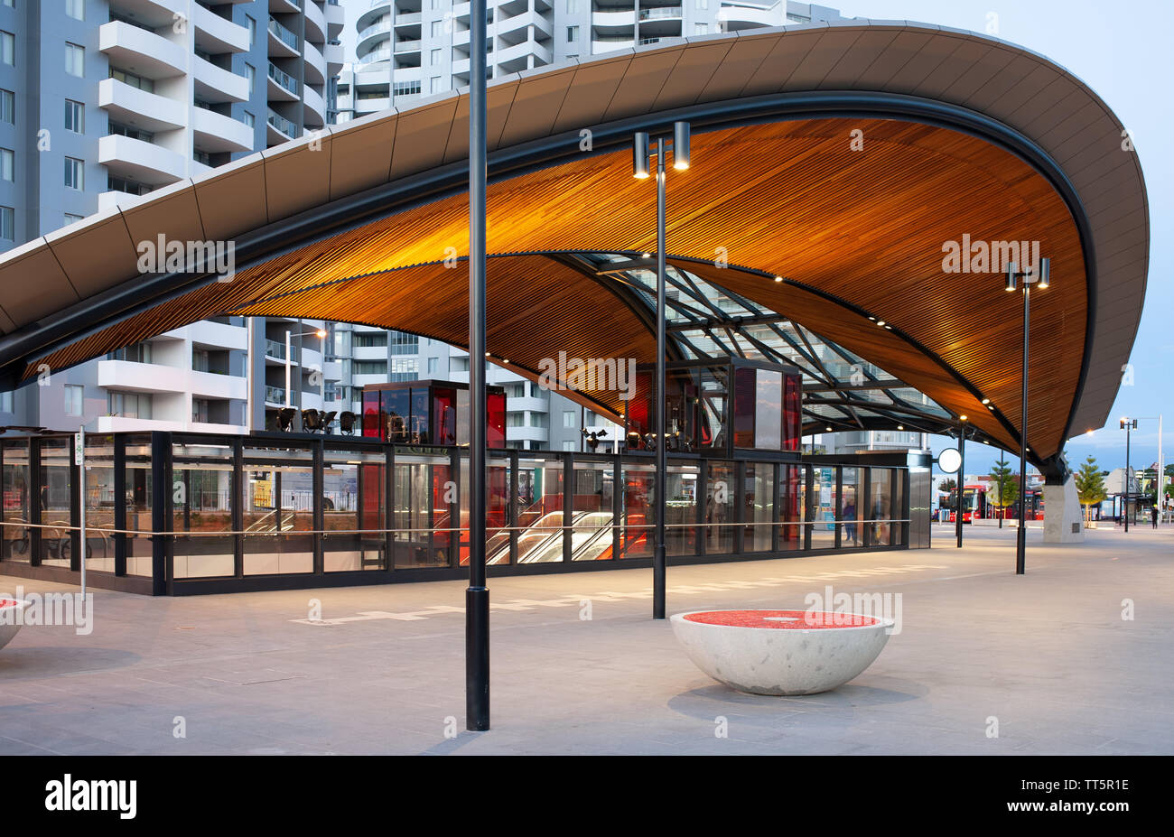 Sydney Metro Station at Castle Hill. Northwest NSW Australia. driverless, subway, railway station, modern transport. Futuristic architecture. Stock Photo