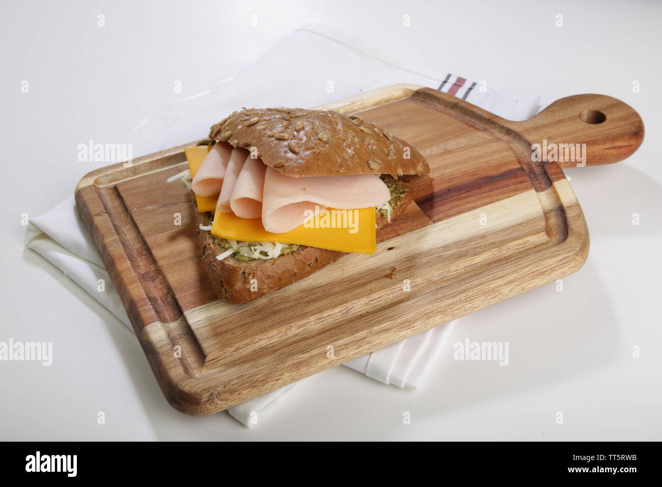 rye bread smoked meat chicken sandwich with cheese Stock Photo