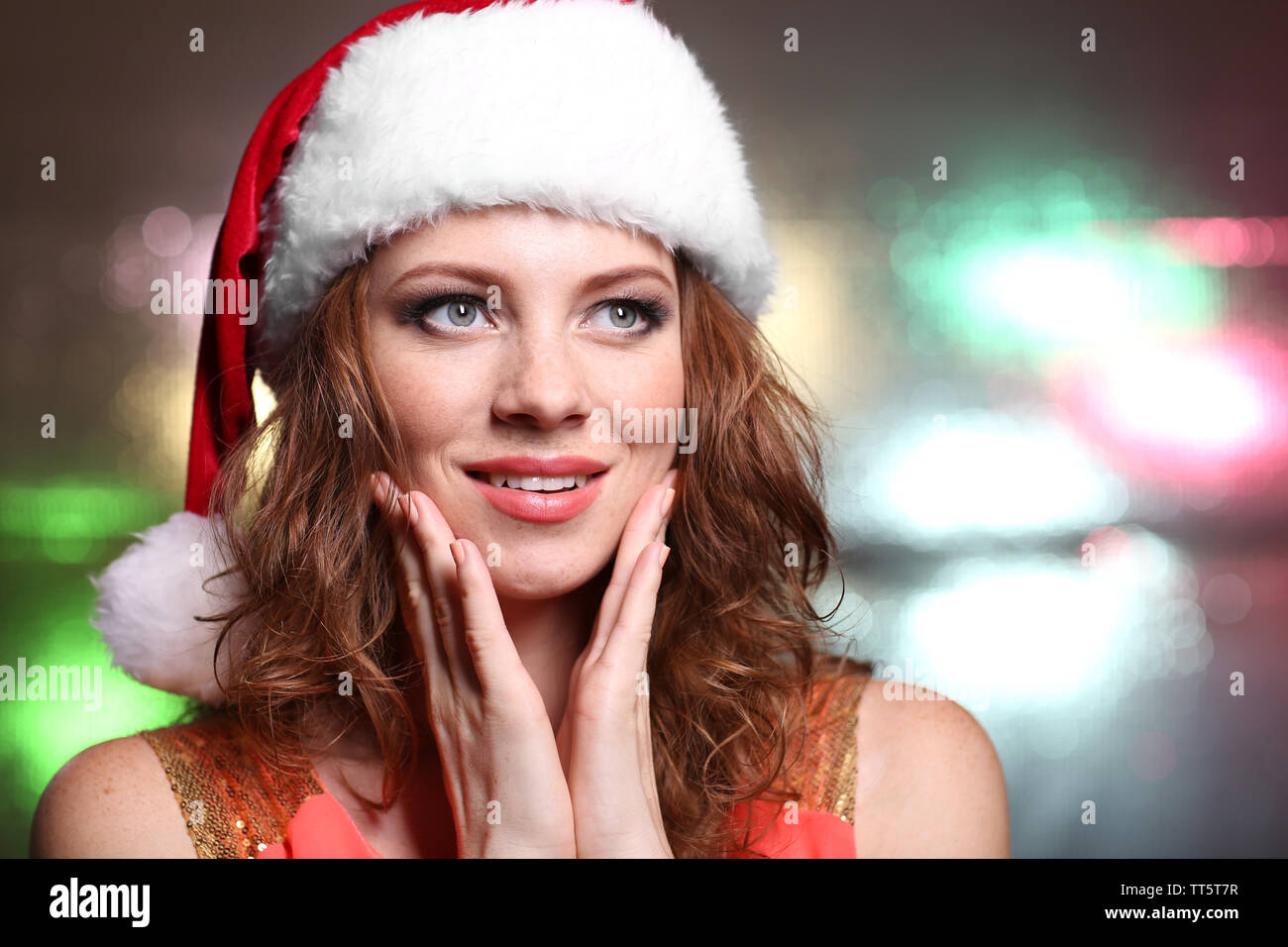 Portrait of beautiful young woman on bright background Stock Photo - Alamy