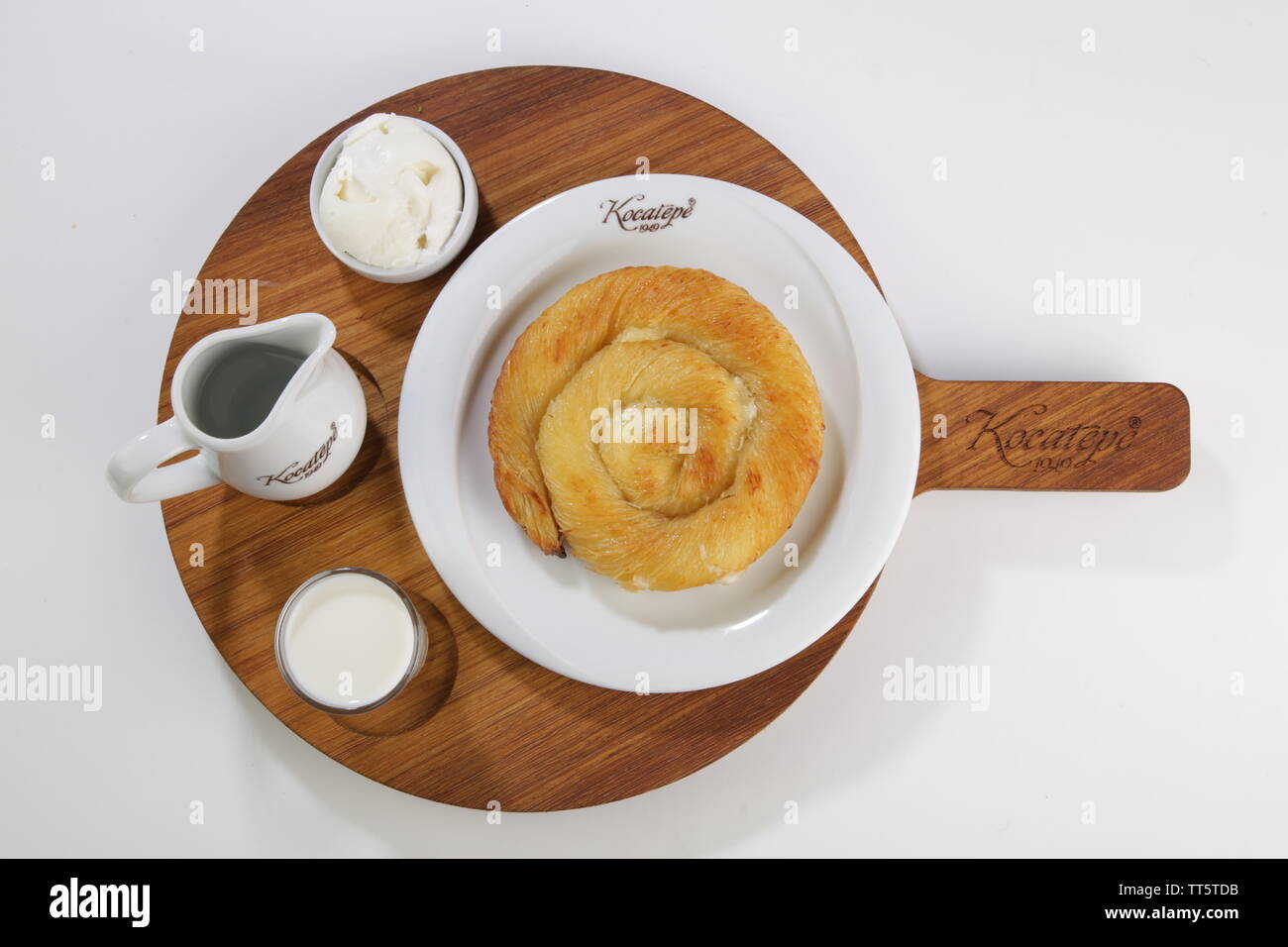 rolled pastry called borek top view served with milk turkish style Stock Photo