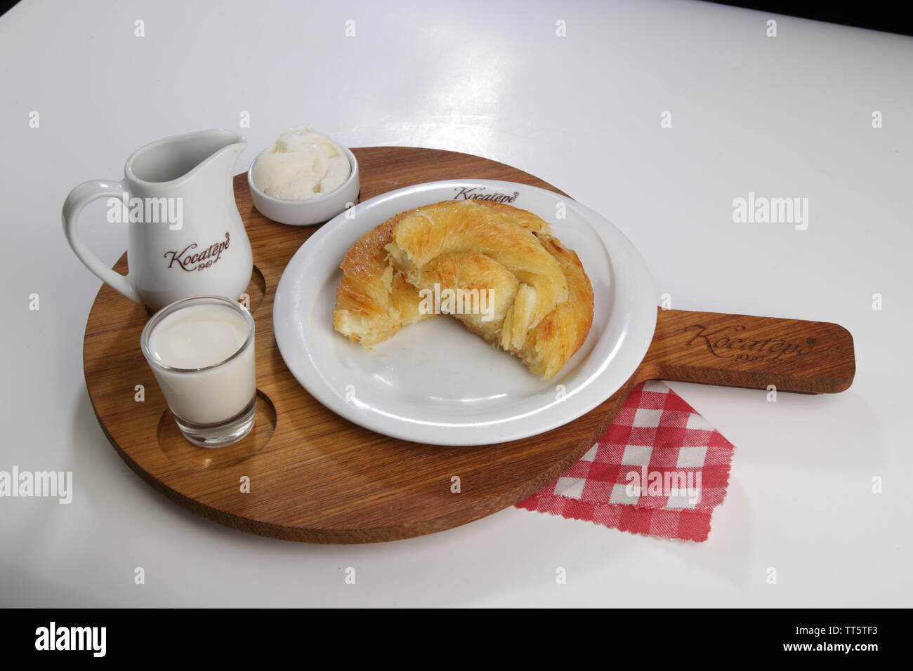rolled pastry called borek top view served with milk turkish style Stock Photo