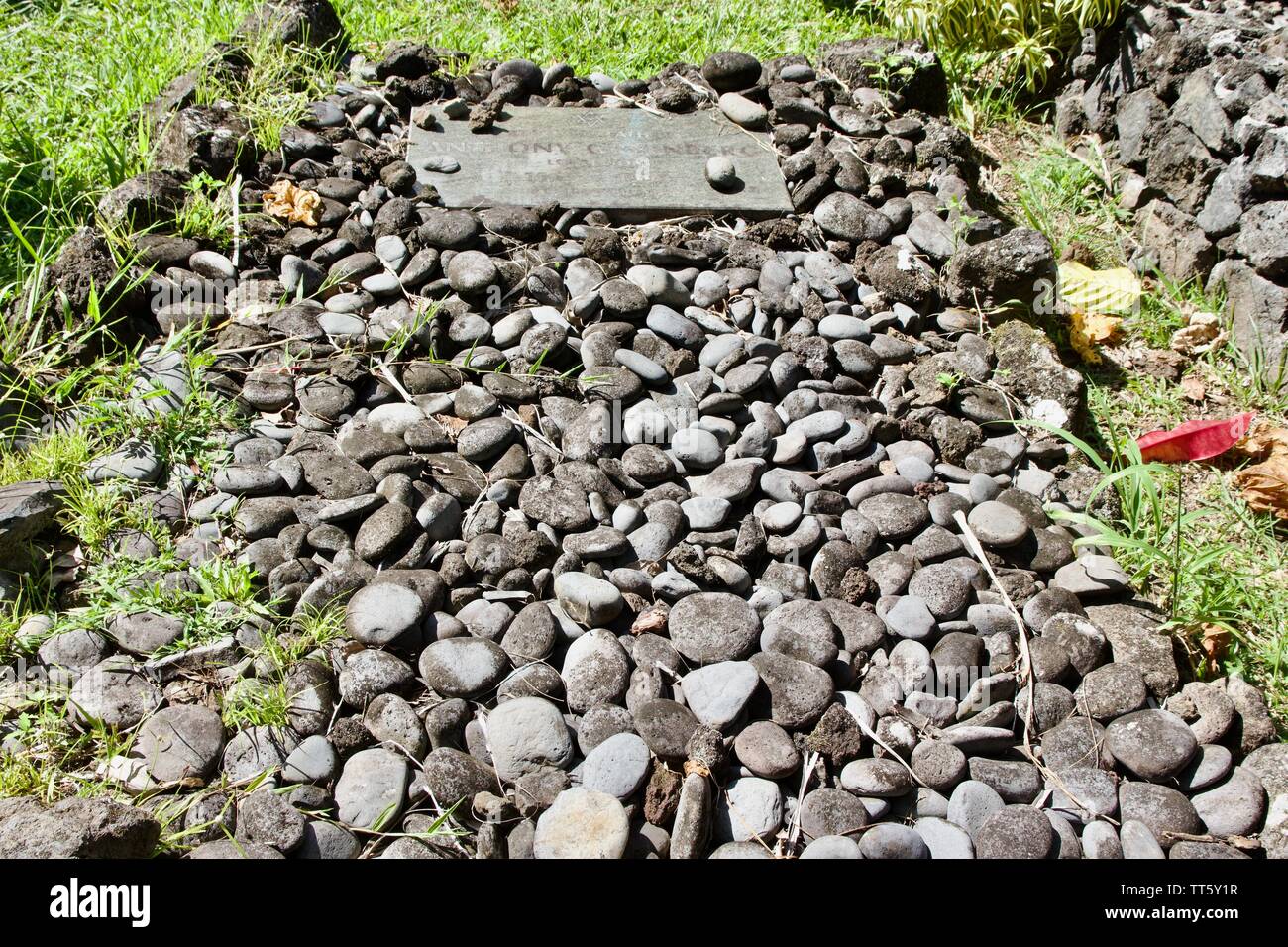 Traditional Hawaiian grave with stones in Maui Stock Photo