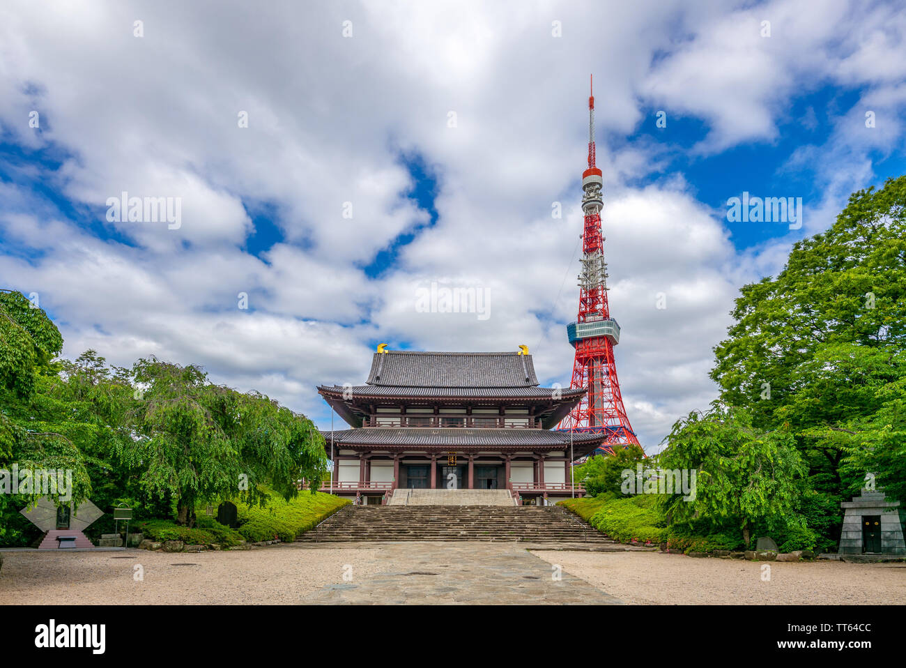 main hall of zojoji and tokyo tower in japan Stock Photo