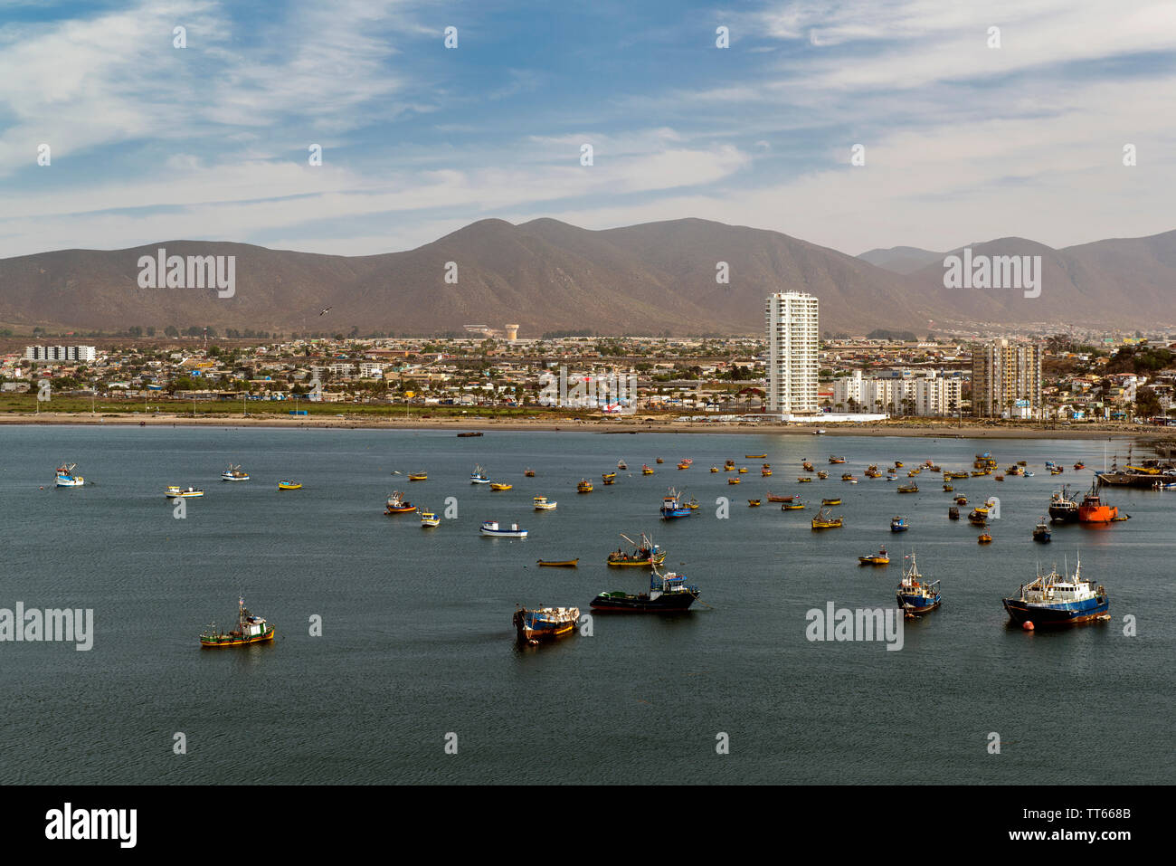 Panoramic view of La Serena Bay, Coquimbo Region, Chile, South America Stock Photo