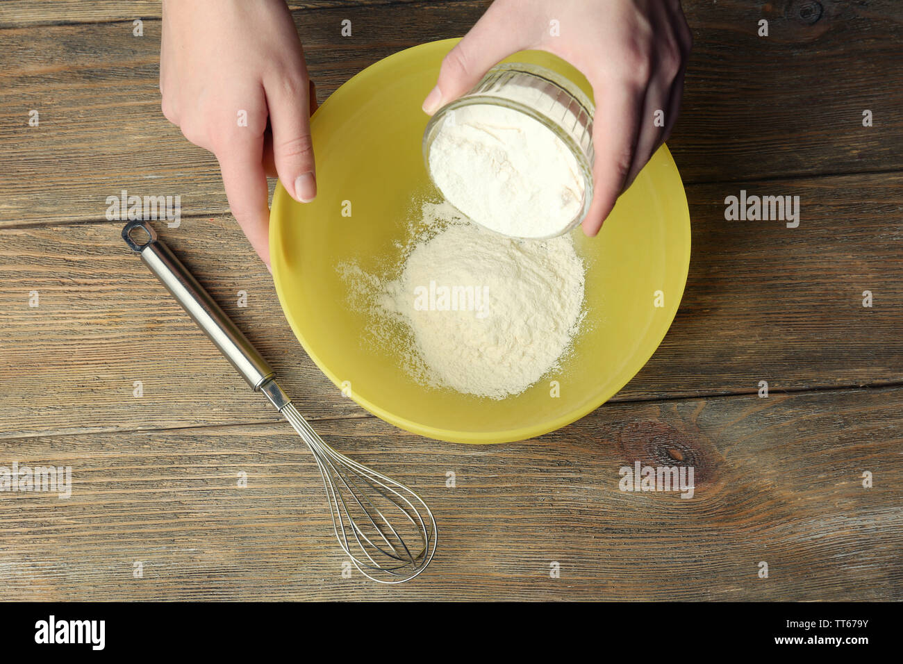 Preparing dough, mixing ingredients Stock Photo Alamy