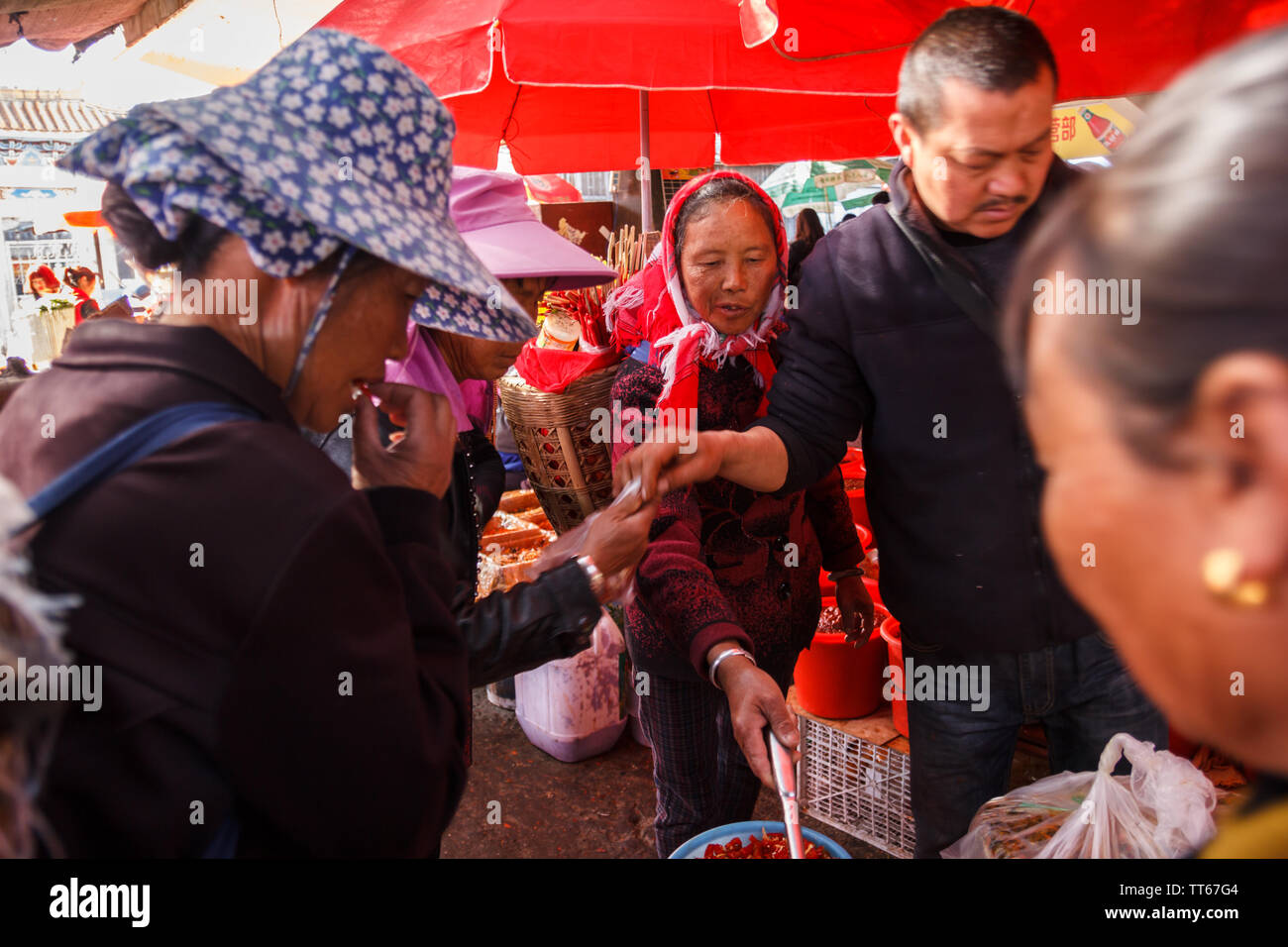 01 Feb 2017- Dali, China people at country busy market Stock Photo