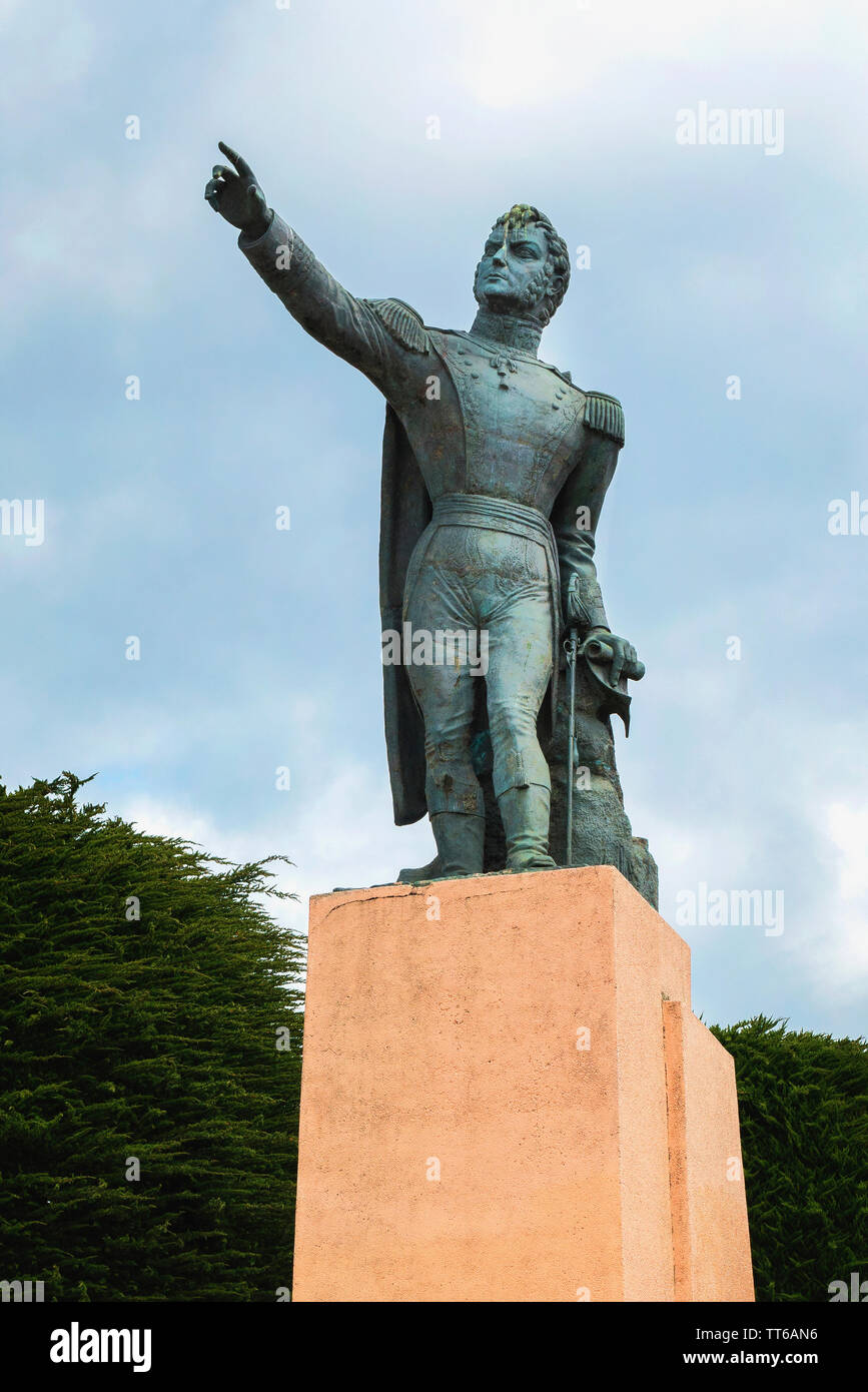 Statue of Libertador Captain Bernardo O'Higgins, Punta Arenas, Patagonia, Chile, South America Stock Photo