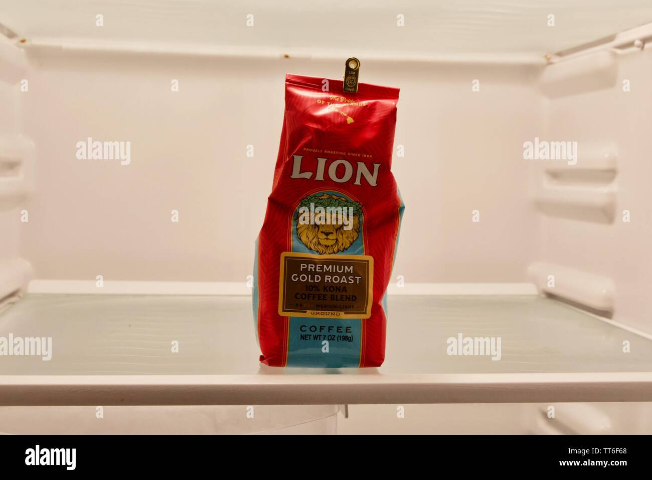 Lion gold roast coffee grounds inside a fridge Stock Photo Alamy