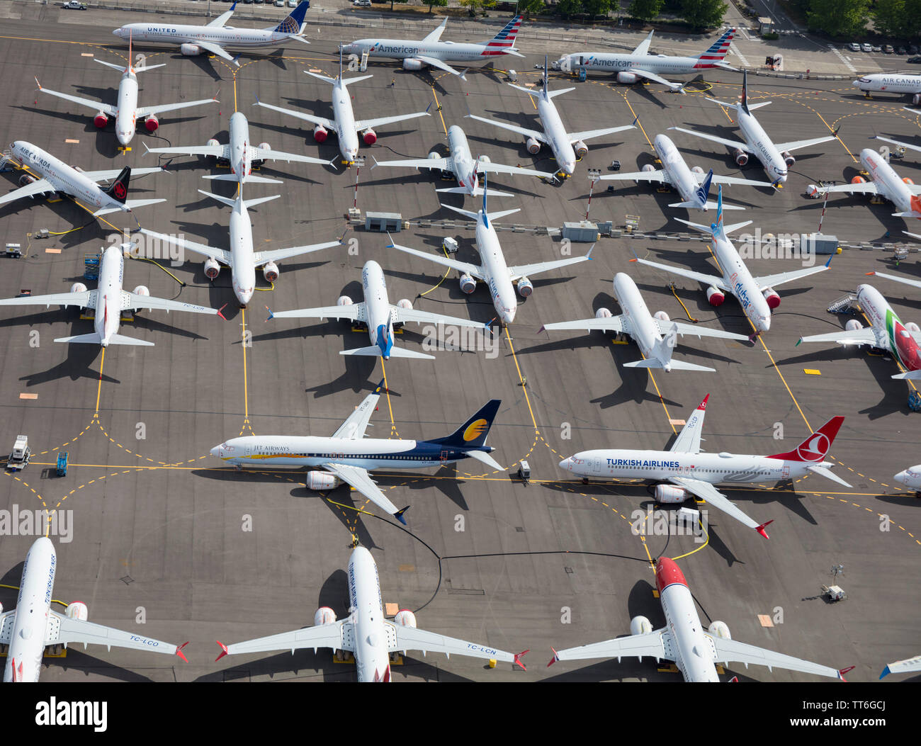 June 2019: Boeing 737 Max aircraft grounded at Boeing Field factory near  Seattle, Washington, USA, during the crisis caused by unsafe software Stock  Photo - Alamy