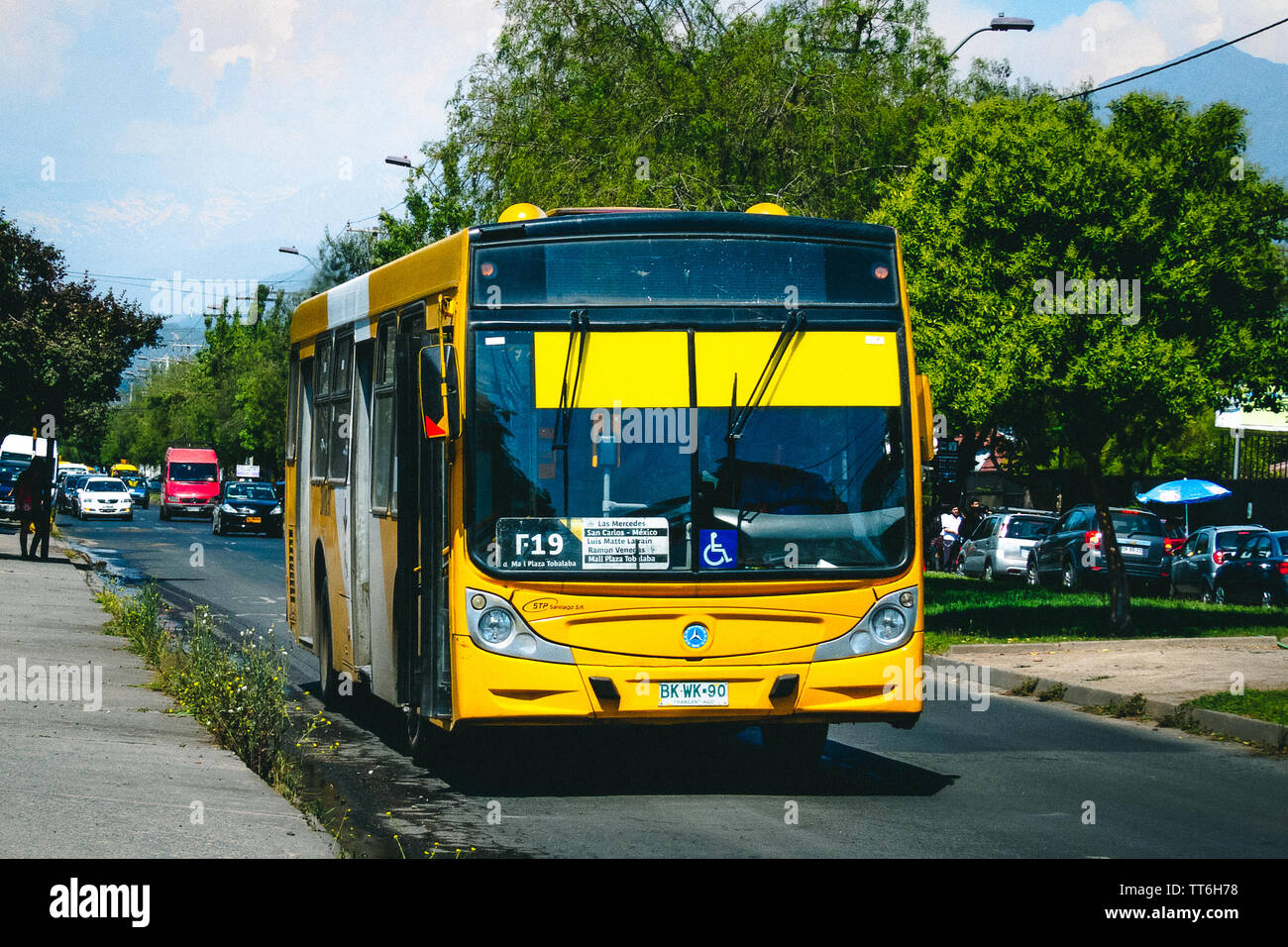 SANTIAGO, CHILE - NOVEMBER 2014: A Transantiago bus on route to its